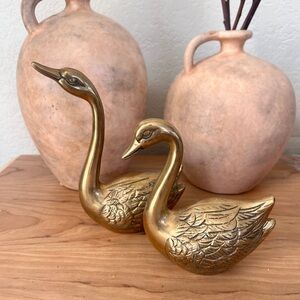 MCM Vintage Brass Swan Figurines